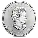 2019 1 oz Canadian Silver Maple Leaf .9999 Fine $5 Coin BU