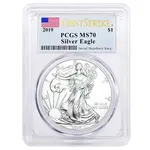 2019 1 oz Silver American Eagle $1 Coin PCGS MS 70 First Strike (Flag Label)