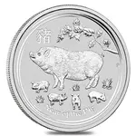 2019 5 oz Silver Lunar Year of The Pig BU Australian Perth Mint In Cap