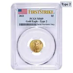 2021 1/10 oz Gold American Eagle Type 2 PCGS MS 69 First Strike