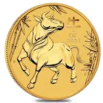 Australian 2021 1/10 oz Gold Lunar Year of The Ox BU Australia Perth Mint In Cap