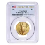 2021 1/2 oz Gold American Eagle Type 2 PCGS MS 70 FDOI