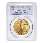 2021 1 oz Gold American Eagle Type 2 PCGS MS 70 FDOI