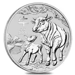 Australian 2021 2 oz Silver Lunar Year of The Ox BU Australian Perth Mint In Cap