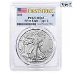 American 2021 (W) 1 oz Silver American Eagle Type 2 PCGS MS 69 FS (West Point)