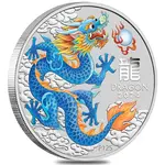 2024 1 oz Colorized Lunar Blue Dragon Silver Coin BU Perth Mint