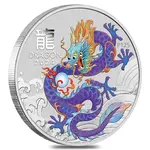 2024 1 oz Colorized Lunar Purple Dragon Silver Coin BU Perth Mint