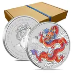 2024 1 oz Colorized Lunar Red Dragon Silver Coin BU Perth Mint