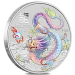 Default 2024 1 oz Colorized Lunar White Dragon Silver Coin BU Perth Mint