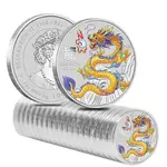 2024 1 oz Colorized Lunar Yellow Dragon Silver Coin BU Perth Mint