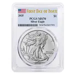 2025 1 oz Silver American Eagle PCGS MS 70 FDOI (Flag)