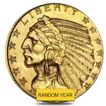 American $5 Gold Half Eagle Indian Head - Almost Uncirculated AU (Random Year)