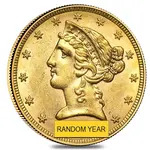 $5 Gold Half Eagle Liberty Head - Almost Uncirculated AU (Random Year)