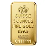 5 oz PAMP Suisse Lady Fortuna Gold Bar .9999 Fine (In Assay)