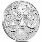Box of 100 - 2024 1 oz Silver Lunar Dragon BU Australian Perth Mint