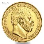 Germany Prussia 20 Marks Gold Coin Avg Circ AGW .2304 oz (1871-1915, Random Year)