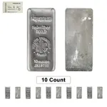 Lot of 10 - 10 oz Heraeus Silver Bar .9999 Fine (w/COA)