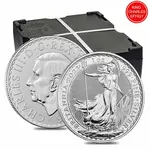 Lot of 100 - 2023 Great Britain 1 oz Silver Britannia King Charles III Coin .999 Fine BU (4 Rolls, Tube of 25)