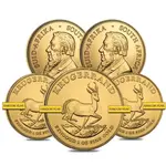 Lot of 5 - 1 oz South African Krugerrand Gold Coin BU (Random Year)