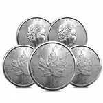 Lot of 5 - 2023 1 oz Canadian Silver Maple Leaf .9999 Fine $5 Coin BU