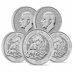 Lot of 5 - 2023 GB 2 oz Silver The Tudor Beasts Bull of Clarence Coin BU