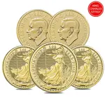 Lot of 5 - 2023 Great Britain 1 oz Gold Britannia King Charles III Coin .9999 Fine BU