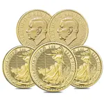 Lot of 5 - 2024 Great Britain 1 oz Gold Britannia Coin BU