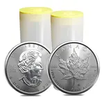 Lot of 50 - 2023 1 oz Canadian Silver Maple Leaf .9999 Fine $5 Coin BU (2 Roll, Tube of 25)