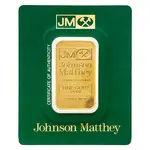 New - 1 oz Johnson Matthey Gold Bar .9999 Fine (In Assay)